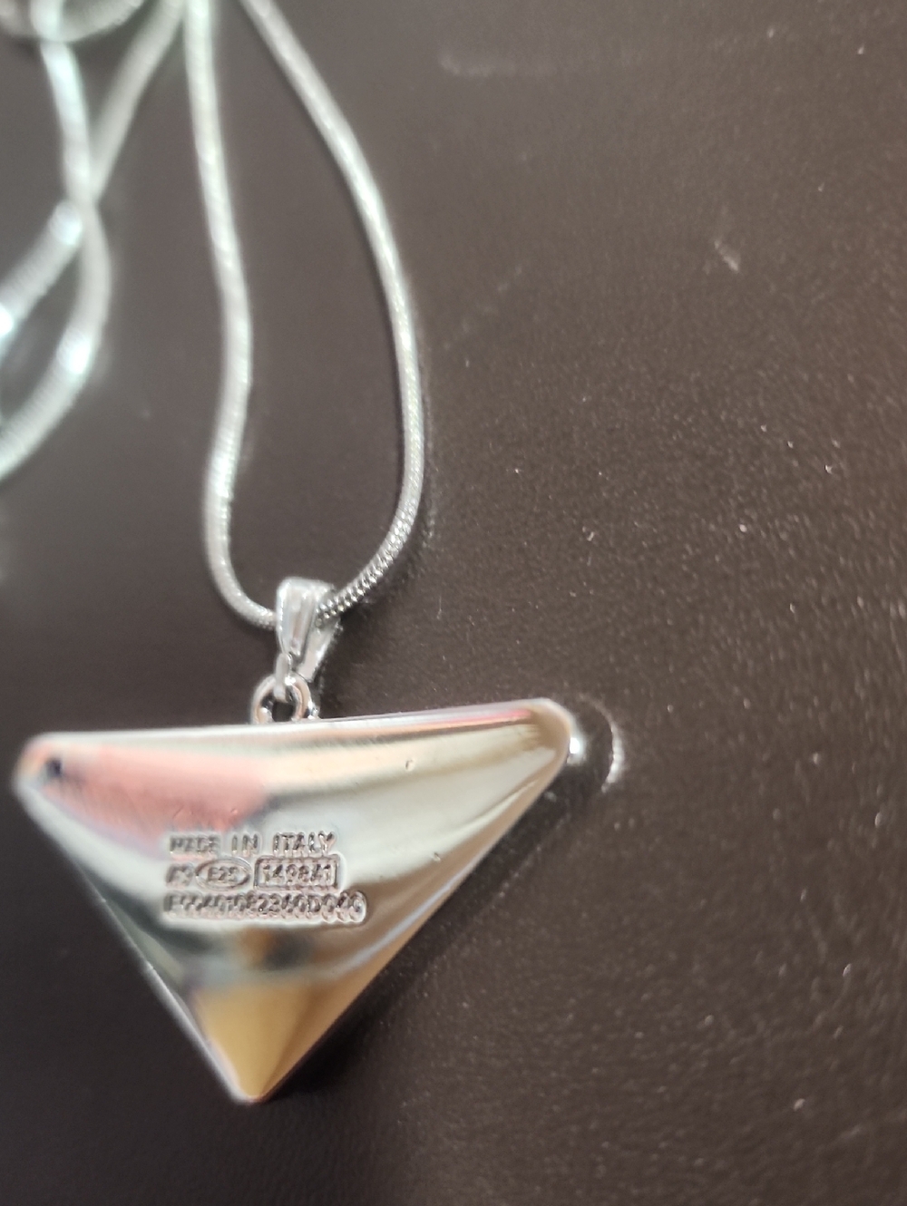 Prada White Enamel Triangle Charm W/added 22" Necklace Marked 925. Reg.# On Back - Picture 4 of 6